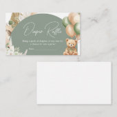 緑のボホベアバルーンベビーシャワーおむつラッフル エンクロージャーカード (正面/裏面)