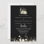 緑のボホワイルドフラワーブラックスペインのズ結婚ズ 招待状 (正面)