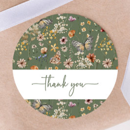 緑のボホワイルドフラワーベビーシャワーステッカー ラウンドシール