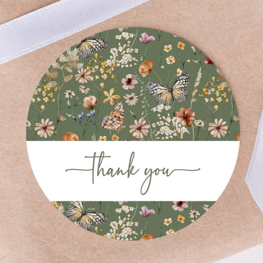 緑のボホワイルドフラワーベビーシャワーステッカー ラウンドシール