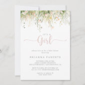 緑のボホワイルドフラワー女の子ベビーシャワー 招待状 (正面)
