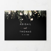 緑のボホワイルドフラワー黒結婚の 三つ折り招待状 (カバー)