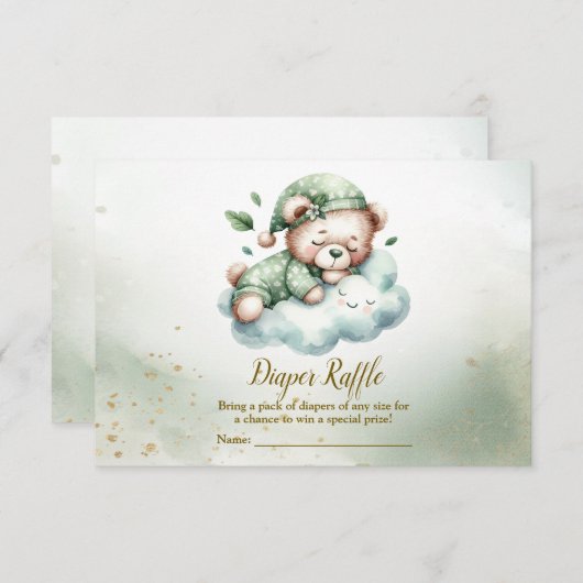 緑のボホ眠るテディベアかわいい赤ちゃんシャワー エンクロージャーカード (正面/裏面)