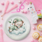 緑のボホ眠るテディベアかわいい赤ちゃんシャワー ペーパープレート (パーティー)