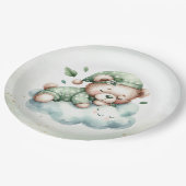 緑のボホ眠るテディベアかわいい赤ちゃんシャワー ペーパープレート (アングル)