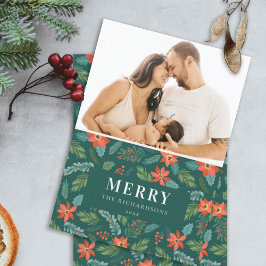 緑のポインセチア メリークリスマスパターン写真 シーズンカード