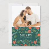 緑のポインセチア メリークリスマスパターン写真 シーズンカード (正面)