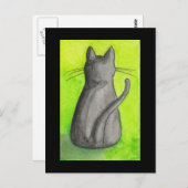 緑のポストカードの黒猫 ポストカード (正面/裏面)