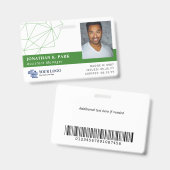 緑のポリゴンのロゴと写真の従業員ID バッジ (正面＆裏面)