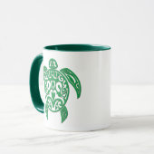 緑のポリネシアのウミガメ マグカップ (正面左)