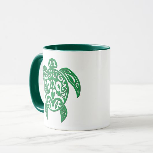 緑のポリネシアのウミガメ マグカップ (正面左)