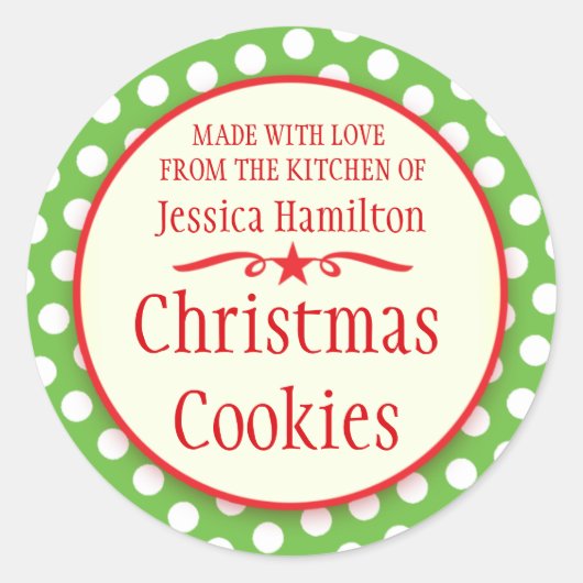 緑のポルカドットのクッキーの交換ベーキングギフトステッカー ラウンドシール (正面)