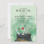 緑のポーション&呪文ウィッチカルドロンハロウィーン 招待状 (正面)