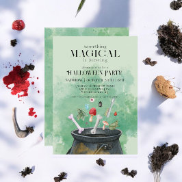 緑のポーション&呪文ウィッチカルドロンハロウィーン 招待状
