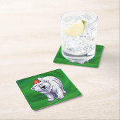 緑のポーラベアクリスマス スクエアペーパーコースター (インサイチュ)