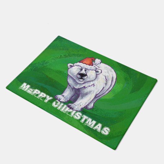 緑のポーラベアクリスマス ドアマット (アングル)