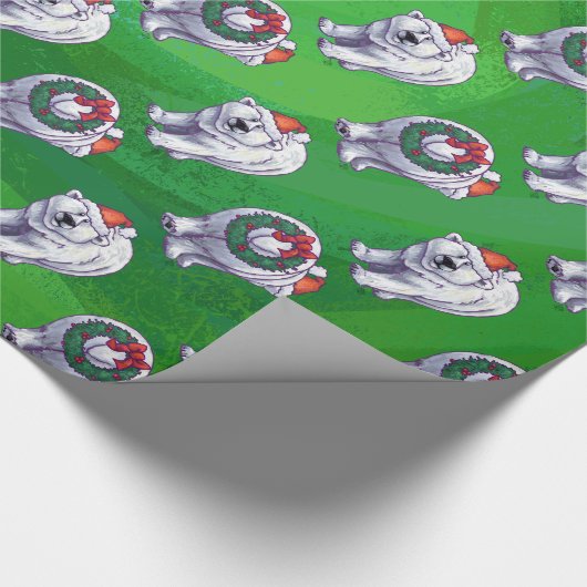 緑のポーラベアクリスマス ラッピングペーパー (角)