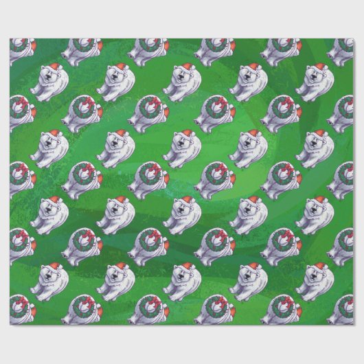 緑のポーラベアクリスマス ラッピングペーパー (フラット)