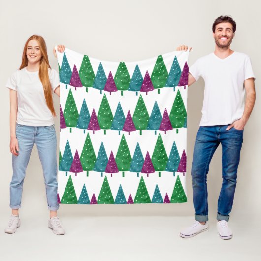 緑のマゼンタティール（緑がかった色）の水彩木模様 フリースブランケット (インサイチュ)