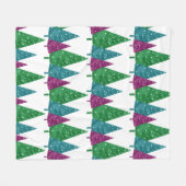 緑のマゼンタティール（緑がかった色）の水彩木模様 フリースブランケット (正面(横))