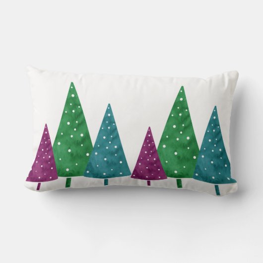 緑のマゼンタティール（緑がかった色）の水彩木模様 ランバークッション (裏面)