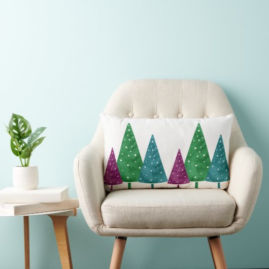 緑のマゼンタティール（緑がかった色）の水彩木模様 ランバークッション (椅子)