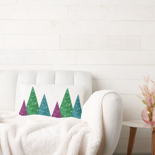 緑のマゼンタティール（緑がかった色）の水彩木模様 ランバークッション (ソファ)