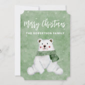 緑のマフラーを巻いた北極クマのクリスマス シーズンカード (正面)