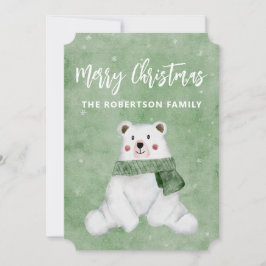 緑のマフラーを巻いた北極クマのクリスマス シーズンカード