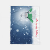 緑のマフラーを巻いた雪だるま フリースブランケット (正面)