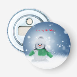 緑のマフラーを巻いた雪だるま 栓抜き