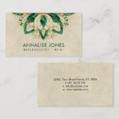 緑のマラカイトおよび金ゴールドフレームのはす 名刺 (正面/裏面)