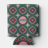 緑のマルーン&ピンクのタイルエレガントパターンモノグラム 缶クーラー (裏面)
