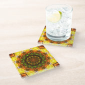 緑のマンダラアート ガラスコースター (アングル)