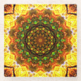 緑のマンダラアート ガラスコースター