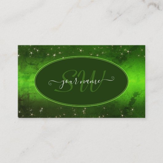 緑のマーブルパターンキュートグリッタースターイニシャル 名刺 (正面)