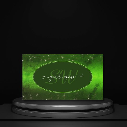 緑のマーブルパターンキュートグリッタースターイニシャル 名刺