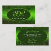 緑のマーブルパターンキュートグリッタースターズモノグラム 名刺 (正面/裏面)