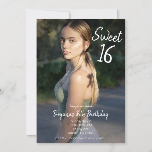 緑のマーメイドモダンフォト甘い16パーティー 招待状 (正面)