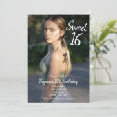 緑のマーメイドモダンフォト甘い16パーティー 招待状 (スタンド正面)