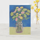 緑のミイラの挨拶状 カード (黄色い花)