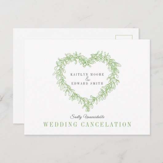 緑のミスタントーハート結婚リースのキャンセル 案内ポストカード (正面/裏面)