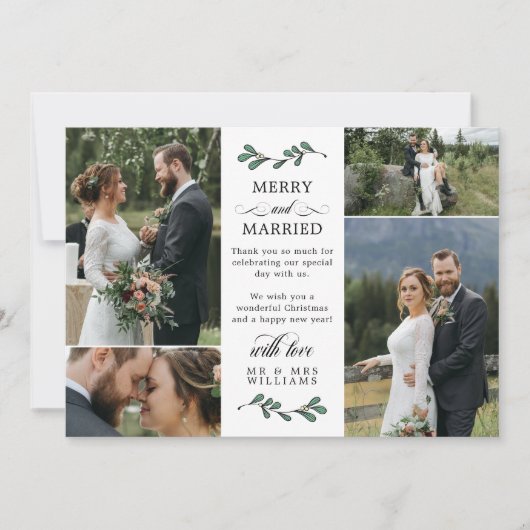 緑のミストレメリーート結婚した写真クリスマス サンキューカード (正面)