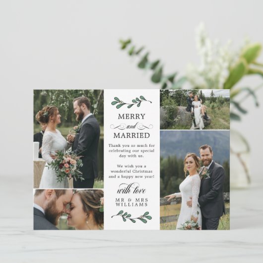 緑のミストレメリーート結婚した写真クリスマス サンキューカード (スタンド正面)