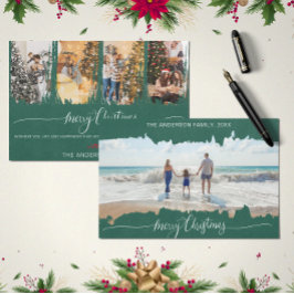 緑のミニマモダンリストのクリスマスコラージュ写真 招待状