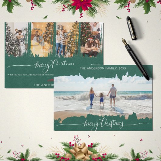 緑のミニマモダンリストのクリスマスコラージュ写真 招待状