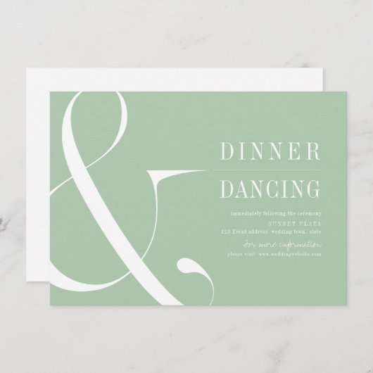 緑のミニマリストのタイポグラフィック結婚式のレセプション エンクロージャーカード (正面/裏面)