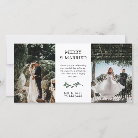 緑のミニマリストのミストレメリートー結婚したクリスマス サンキューカード (正面)