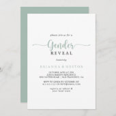 緑のミニマリスト書道性リビールパーティー 招待状 (正面/裏面)