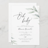 緑のミニマルなオベビー赤ちゃんシャワー 招待状 (正面/裏面)